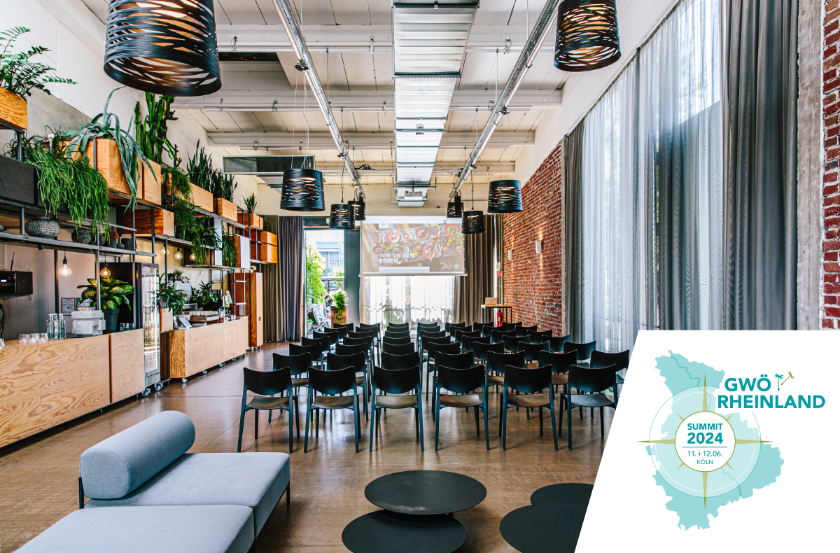Innenraum Eventlocation Dein Speisesalon, Köln mit Logo GWÖ-Summit